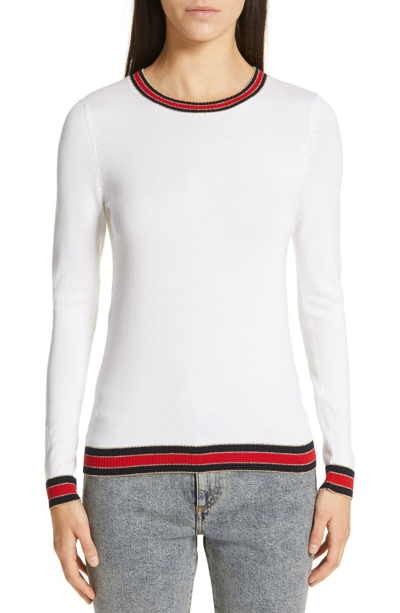 Shop Gucci Stripe Trim Wool Sweater In Natural White