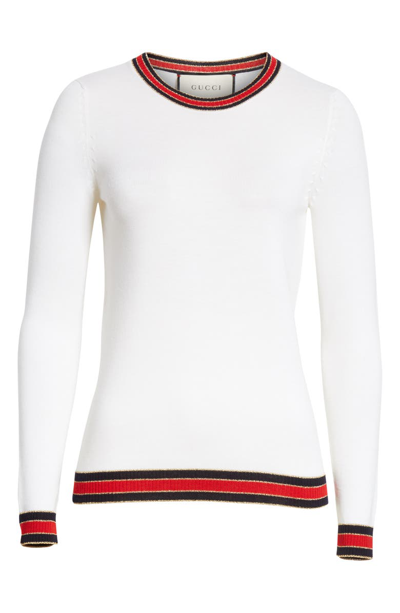Shop Gucci Stripe Trim Wool Sweater In Natural White