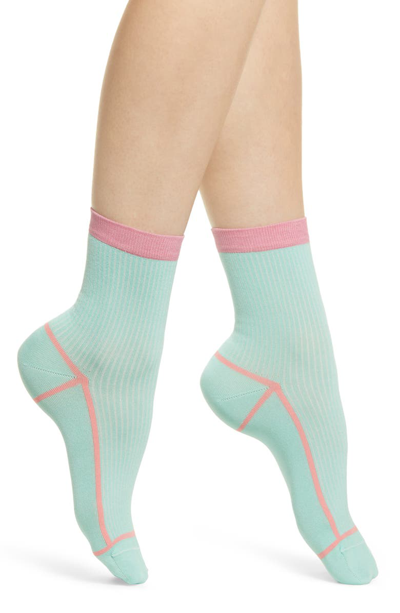 Shop Hysteria By Happy Socks Lily Rib Ankle Socks In Light Pastel Green