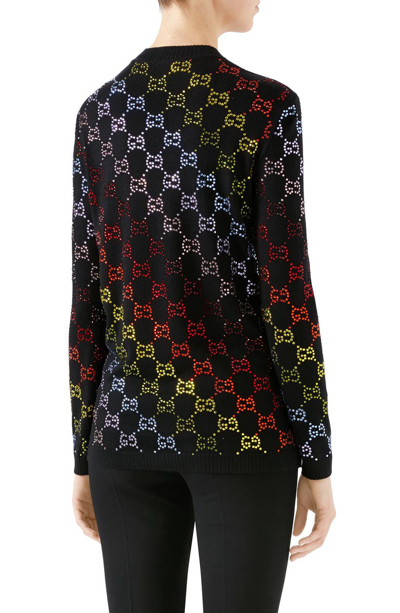 Shop Gucci Gg Crystal Embellished Wool Sweater In Black/ Multicolor