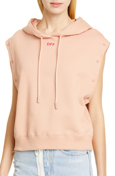 Shop Off-white Detachable Sleeve Flocked Logo Hoodie In Nude Fucshia