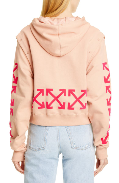 Shop Off-white Detachable Sleeve Flocked Logo Hoodie In Nude Fucshia