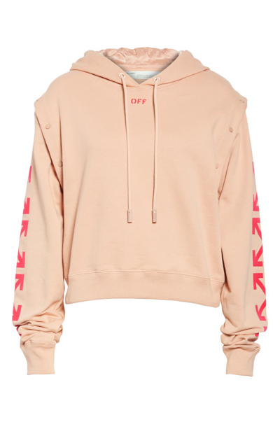 Shop Off-white Detachable Sleeve Flocked Logo Hoodie In Nude Fucshia