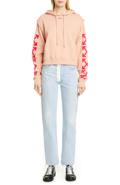 Shop Off-white Detachable Sleeve Flocked Logo Hoodie In Nude Fucshia