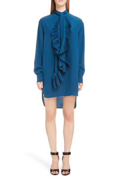 Shop Givenchy Pleated Scarf Silk Dress In Petrol