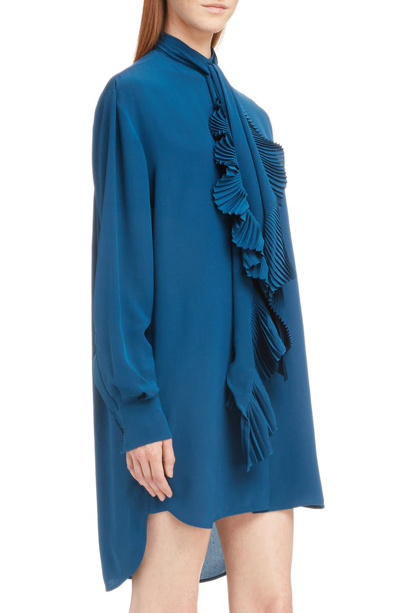 Shop Givenchy Pleated Scarf Silk Dress In Petrol