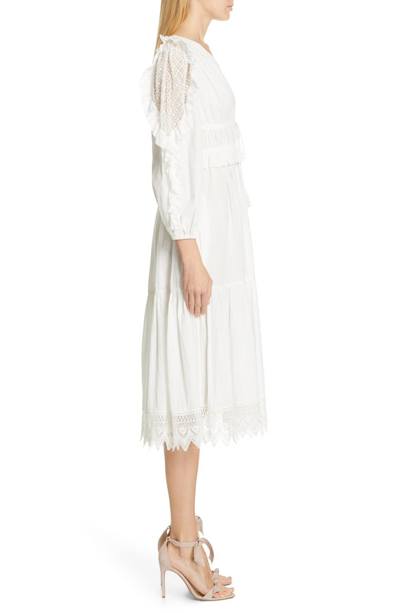 Shop Ulla Johnson Sheila Lace Sleeve Midi Dress In Pristine