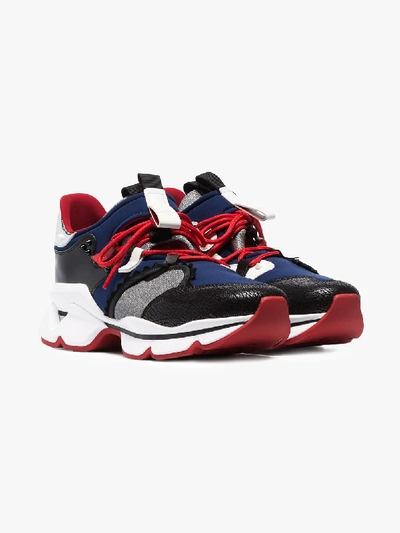 Christian Louboutin Red Runner Neoprene Trainers In Navy | ModeSens