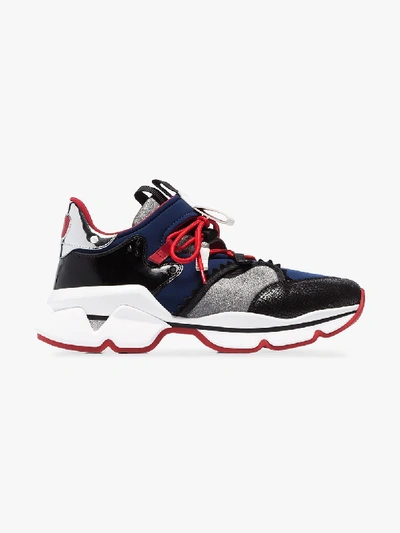 Shop Christian Louboutin Blue And Red Runner Neoprene Sneakers In 102 - Blue