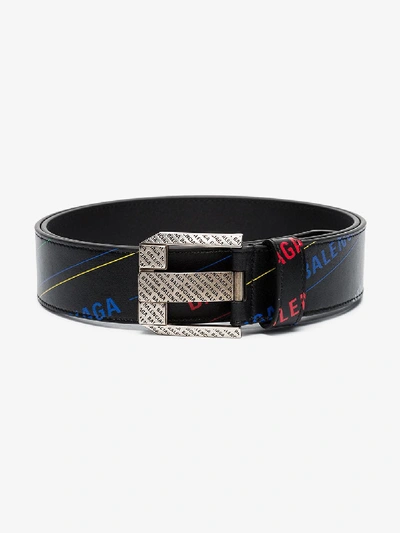 Shop Balenciaga Black Logo Print Leather Belt