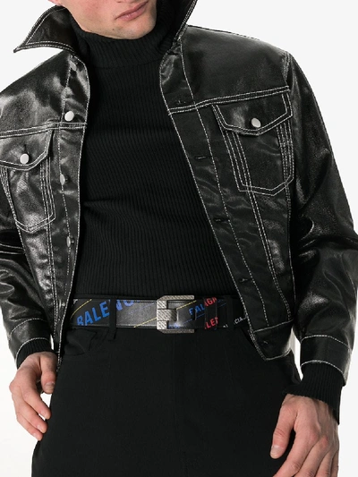 Shop Balenciaga Black Logo Print Leather Belt