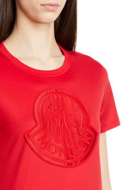 Shop Moncler Logo Patch Cotton Tee In Red