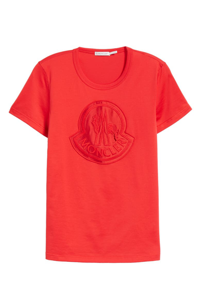 Shop Moncler Logo Patch Cotton Tee In Red