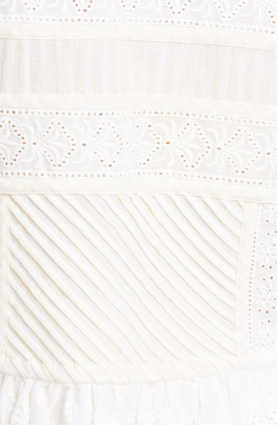 Shop Loveshackfancy Tiana Lace Detail Ruffle Cotton Top In Fawn