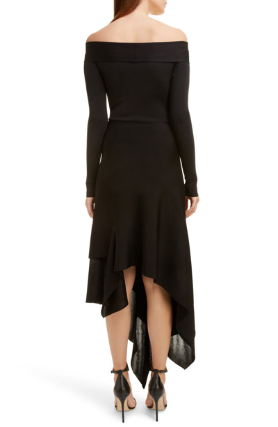 Shop Victoria Beckham Long Sleeve Off The Shoulder Asymmetrical Dress In Black