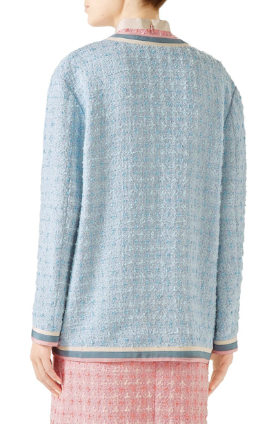 Shop Gucci Tweed Jacket In Light Blue/ White