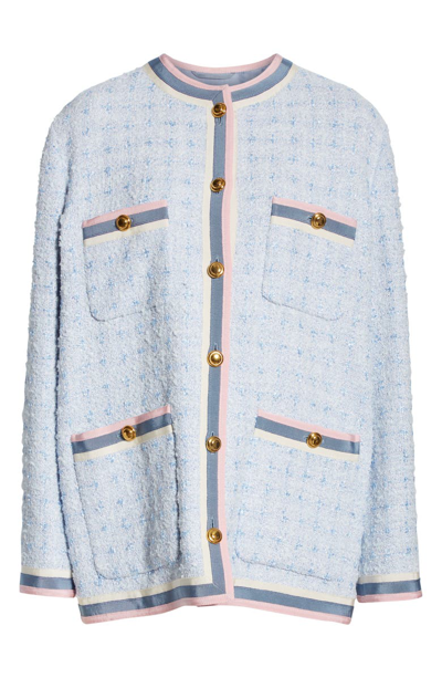 Shop Gucci Tweed Jacket In Light Blue/ White