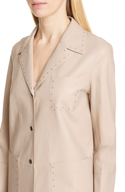 Shop Lafayette 148 Jolisa Grommet Detail Leather Jacket In Taupe