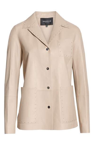 Shop Lafayette 148 Jolisa Grommet Detail Leather Jacket In Taupe