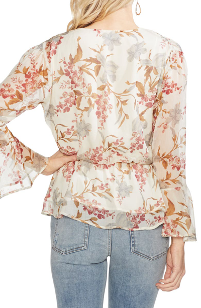 Shop Vince Camuto Flutter Cuff Wildflower Cinch Top In Pearl Ivory