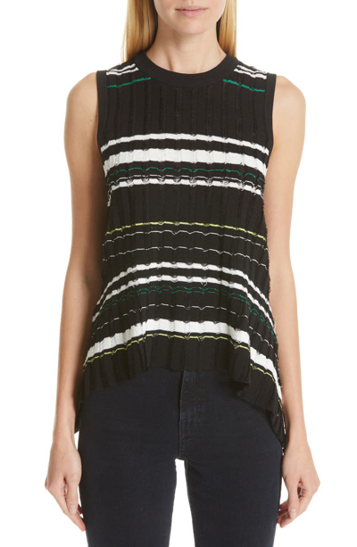 Shop Proenza Schouler Stripe Knit Peplum Top In Black/ Green Combo