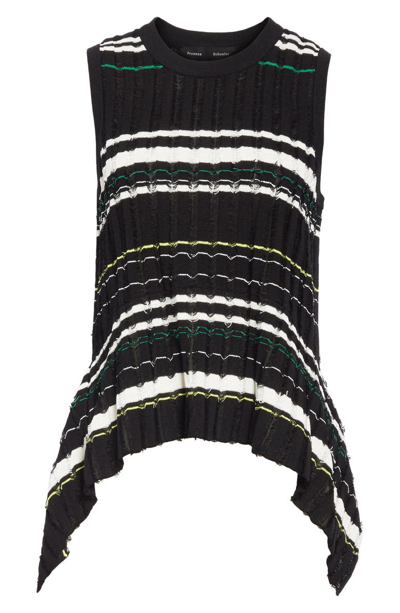 Shop Proenza Schouler Stripe Knit Peplum Top In Black/ Green Combo