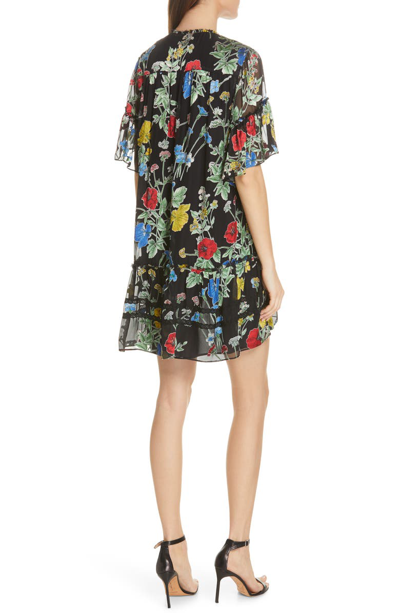 Shop Alice And Olivia Pauline Ruffle Silk Blend Tunic Dress In Med Seine Garden Black/ Multi