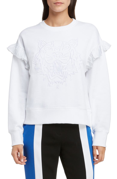 Shop Kenzo Tiger Shoulder Ruffle Sweatshirt In White