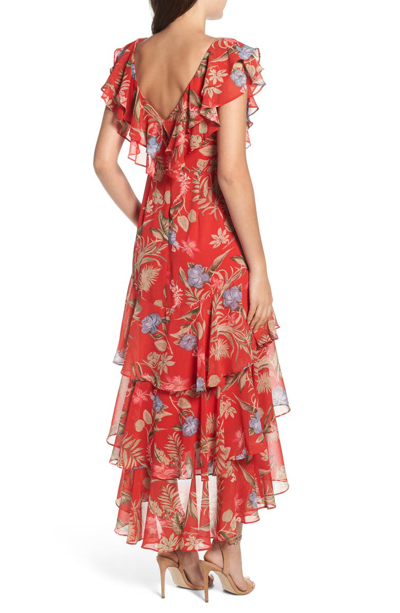 Shop Wayf Chelsea Tiered Ruffle Maxi Dress In Red Tropical