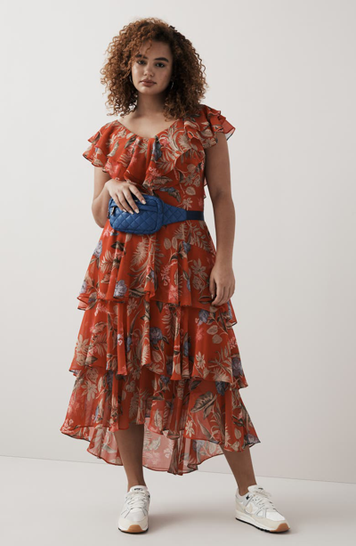 Shop Wayf Chelsea Tiered Ruffle Maxi Dress In Red Tropical