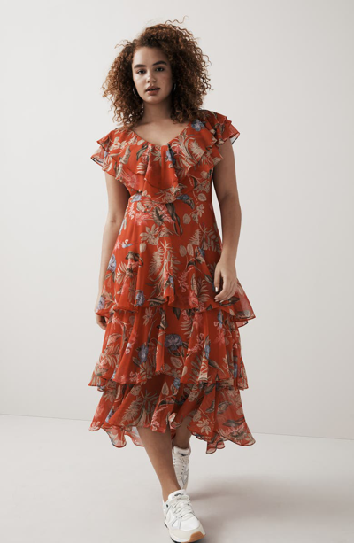 Shop Wayf Chelsea Tiered Ruffle Maxi Dress In Red Tropical