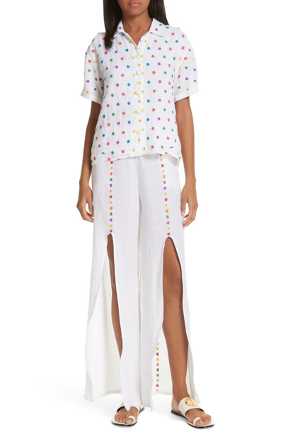 Shop All Things Mochi Nora Embroidered Linen Shirt In White