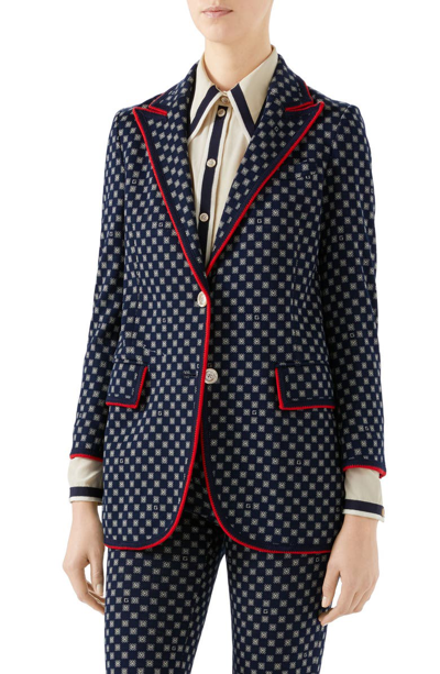Shop Gucci G-frames Jersey Jacket In Caspian/ Beige