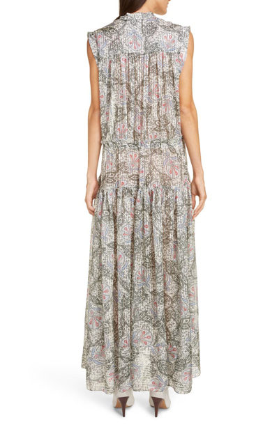 Shop Isabel Marant Paisley Silk Maxi Dress In Ecru/ Blue