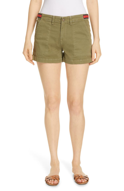 Shop Veronica Beard Caine Waist Tab Shorts In Olive