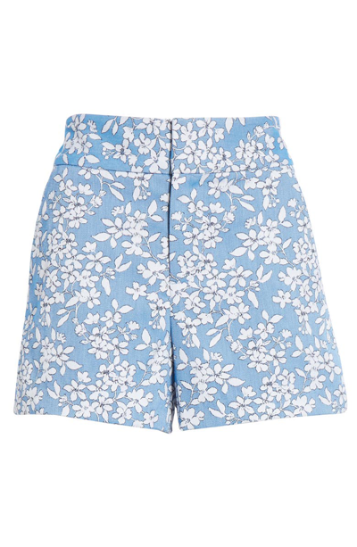 Shop Alice And Olivia High Waist Floral Shorts In Cornflower/ White