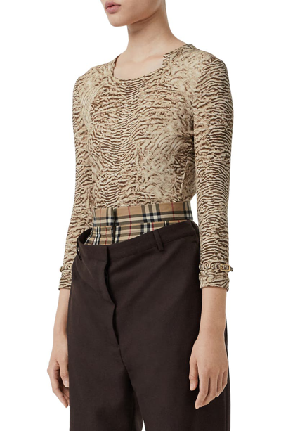 Shop Burberry Astrakhan Print Top In Pale Taupe