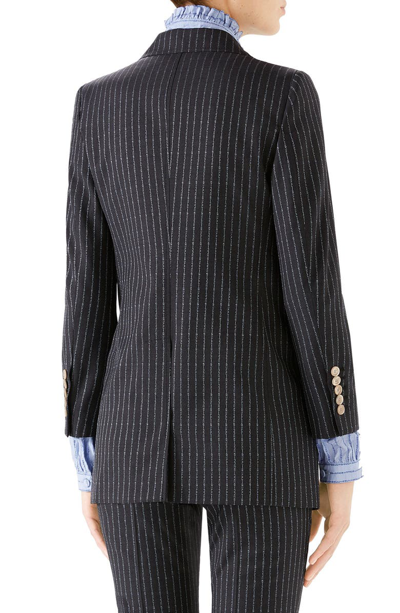 Shop Gucci Logo Stripe Jacket In Dark Grey/ Azure