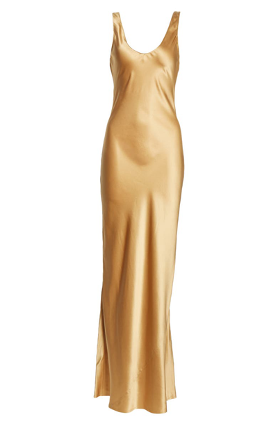 Shop Nili Lotan Bazile Silk Evening Dress In Golden
