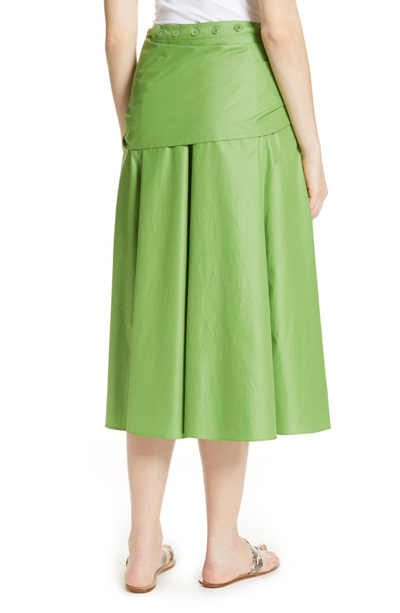 Shop Tibi Glossy Tie Waist Midi Skirt In Grass