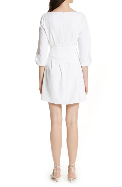 Shop Tibi Shirred Sleeve Drape Twill Dress In White