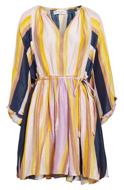 Shop Apiece Apart La Flutte Stripe Cotton & Silk Minidress In Olivio Stripe
