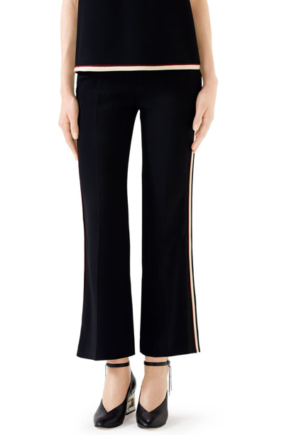 Shop Gucci Side Stripe Stretch Cady Crop Flare Pants In Black