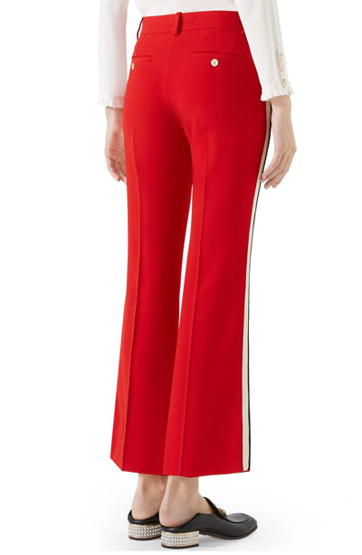 Shop Gucci Side Stripe Stretch Cady Crop Flare Pants In Red