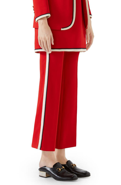 Shop Gucci Side Stripe Stretch Cady Crop Flare Pants In Red