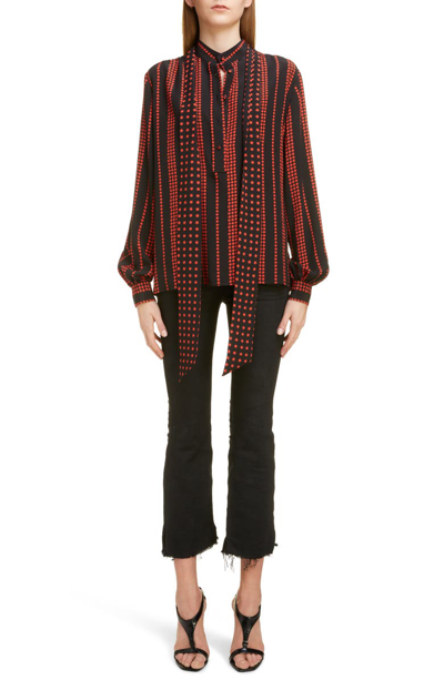 Shop Saint Laurent Stripe Star Print Blouse In Noir Rouge