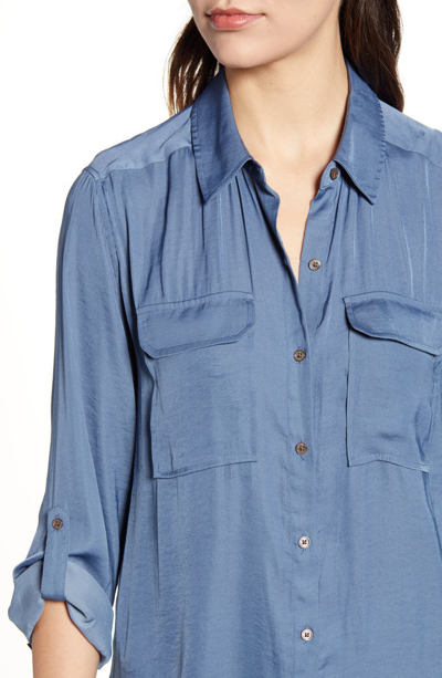 Shop Vince Camuto Two-pocket Rumple Blouse In Dusty Blue