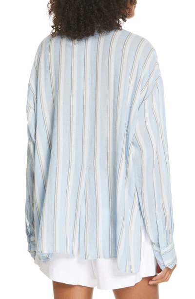 Shop Vince Textured Stripe Button Up Blouse In Surf Mist