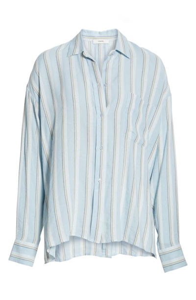 Shop Vince Textured Stripe Button Up Blouse In Surf Mist