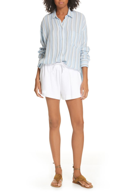 Shop Vince Textured Stripe Button Up Blouse In Surf Mist